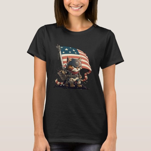 T-shirt Cat Kitten 4th Of July National Pride American Fla (Devant)
