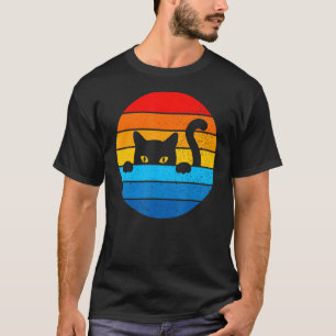 T-shirt Cat Kitten Mème Vintage Retro Sunset Peeping Curio