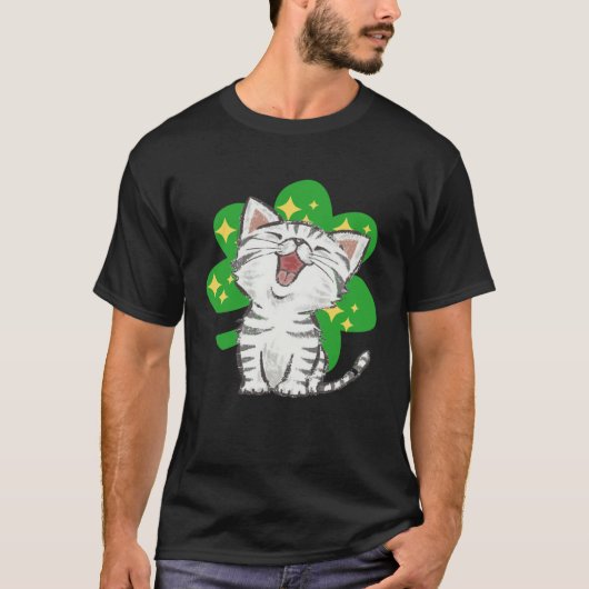 T-shirt Cat Kitten Shamrock Lucky St Patricks Day (Devant)