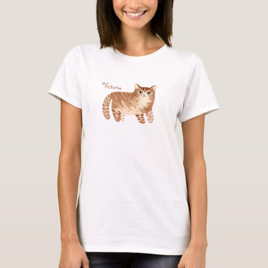 T-shirt Cat Kitty Aquarelle Nom Cume Brown (Devant)