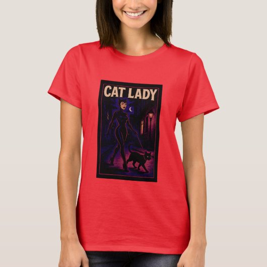 T-shirt Cat Lady -Cats Art Lover- City Night Comic Graphic (Devant)