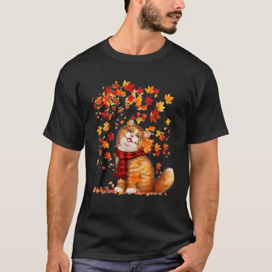 T-shirt Cat Leaf Automne Bonjour Automne Amoureux de les c (Devant)