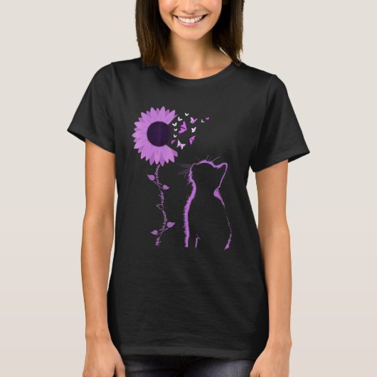 T-shirt Cat Look Purple Sunflower Butterfly Overdose Aware (Devant)