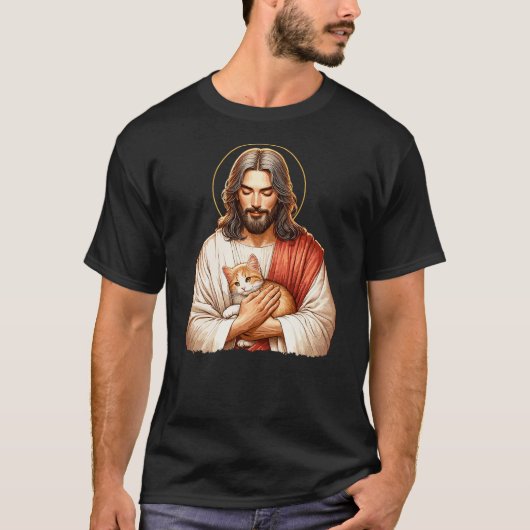 T-shirt Cat Lover, Jesus Holding A Cat, Funny Christian Ar (Devant)