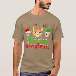 T-shirt Cat Lover Xmas Lights Reindeer Santa Meowy Cat Chr