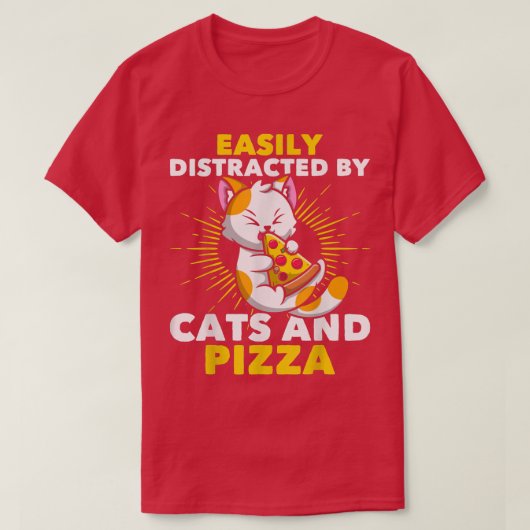 T-shirt Cat Lovers Pizza Lovers Easily Distracted By Cats (Design devant)