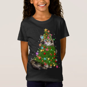 T-Shirt Cat Maine Coon Christmas Tree Amoureux de les chat