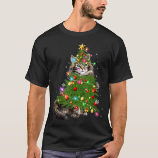 T-shirt Cat Maine Coon Christmas Tree Amoureux de les chat