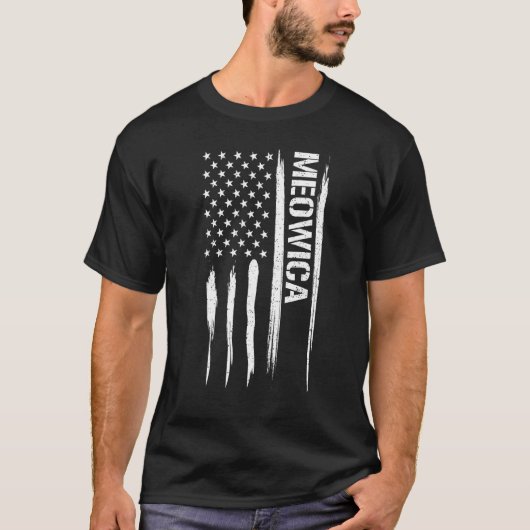 T-shirt Cat Meowica - American Flag Sayings (Devant)
