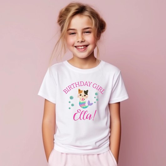 T-shirt Cat Meowmaid Fille Sirène Fête d'anniversaire