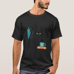 T-shirt Cat MidCentury Avec livre et café Âge atomique mil
