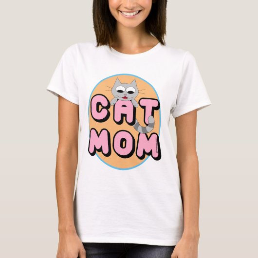 T-shirt "CAT MOM" Dames caricature gris mou Chat (Devant)