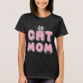 T-shirt "CAT MOM" rose et noir (Devant)