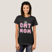 T-shirt "CAT MOM" rose et noir (Devant entier)