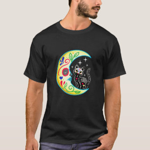 T-shirt Cat Moon Sugar Skull Dia de Los Muertos Jour de