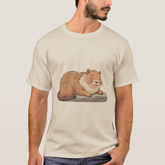 T-shirt Cat Napping on Capybara – Cute Sticker. (Devant)