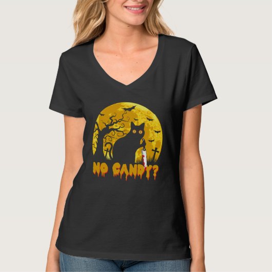T-shirt Cat No Candy Murderous Cat With Knife Halloween Co (Devant)