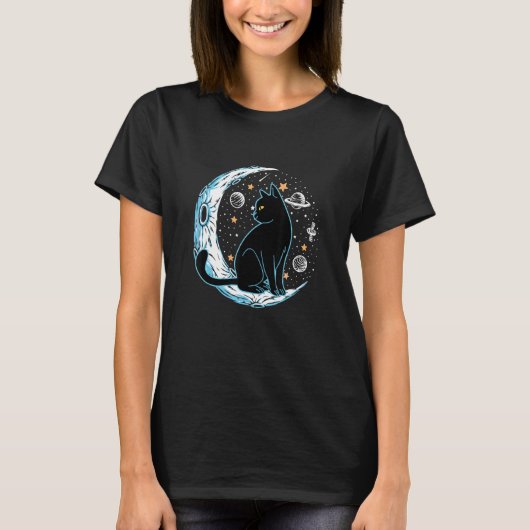T-shirt Cat noir Croissant marin Phases de lune Astrologie (Devant)
