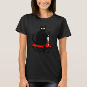 T-shirt Cat Oops Black Cat Murderous Cat With Knife Hallow (Devant)