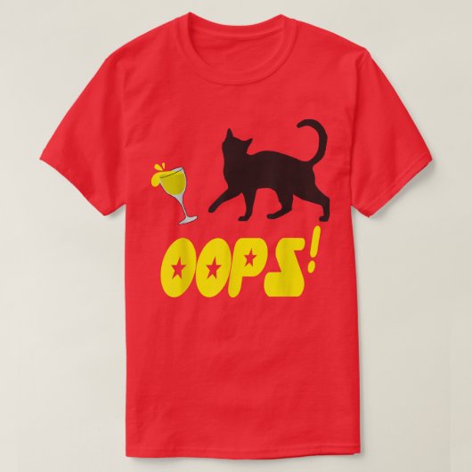 T-shirt Cat Oops Funny Black Cat Knocking Over A Yellow Gl (Design devant)