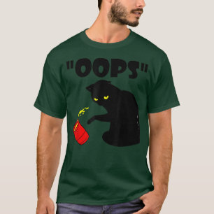 T-shirt Cat Oops Funny Chat Noir Frappe Sur Un Verre