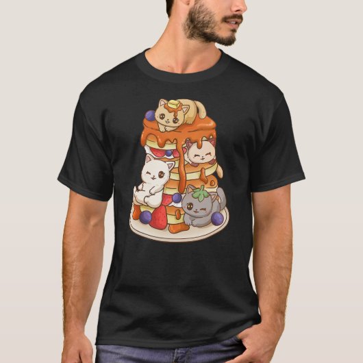 T-shirt Cat Pancake Stack Kawaii Anime Cat Funny (Devant)