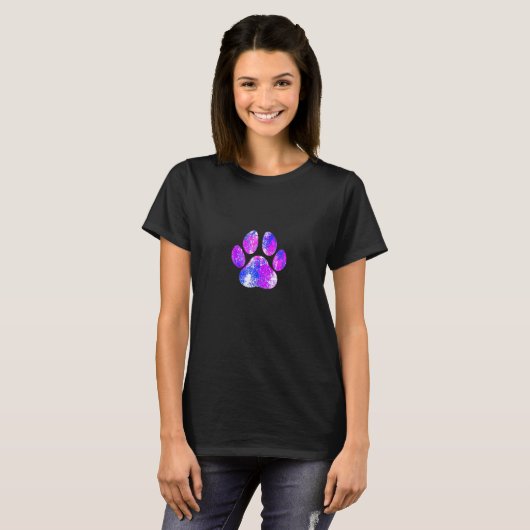T-shirt Cat Paw Print Splash Splatter Paint Pink Blue Purp (Devant entier)