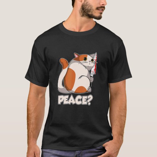 T-shirt Cat Peace Murderous Cat With Knife (Devant)