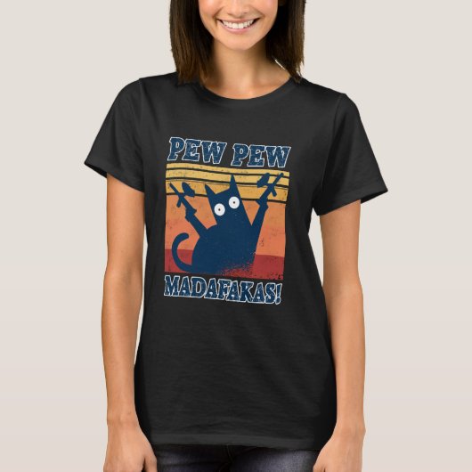 T-shirt Cat Pew Pew Madafakas Crazy Cat Paintball Gun Funn (Devant)