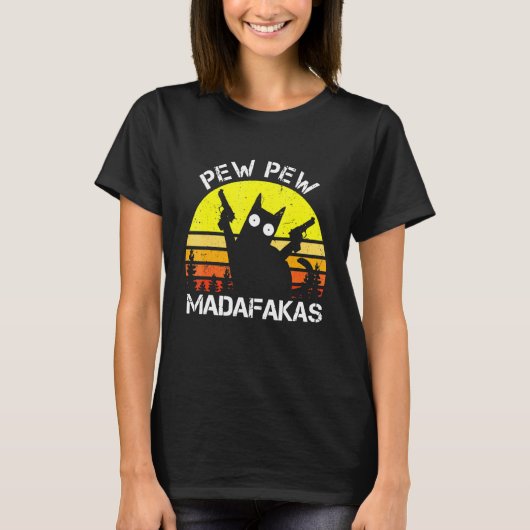 T-shirt Cat Pew Pew Madafakas Crazy Summer Chat Avec Un Ar (Devant)