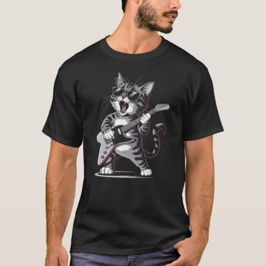 T-shirt Cat Playing Guitar - Fun Cat Lover and Guitarist A (Devant)