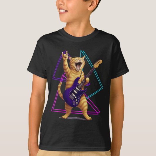 T-shirt Cat Playing Guitar Rock Star Rock And Roll Men Wom (Devant)