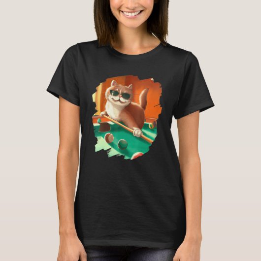 T-shirt Cat Playing Pool Billiards in Lounge Cool Cats (Devant)
