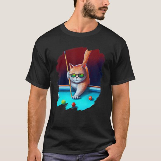 T-shirt Cat Playing Pool Billiards in Lounge Cool Cats 1 (Devant)