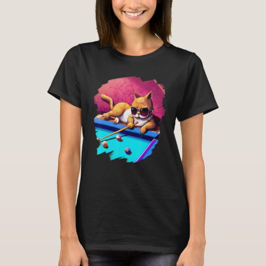 T-shirt Cat Playing Pool Billiards in Lounge Cool Cats 2 (Devant)