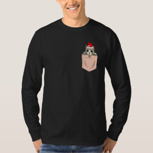 T-shirt Cat Pocket Christmas Peeking Kitten Santa Hat Cute
