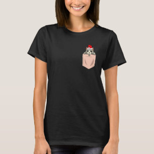 T-shirt Cat Pocket Christmas Peeking Kitten Santa Hat Cute