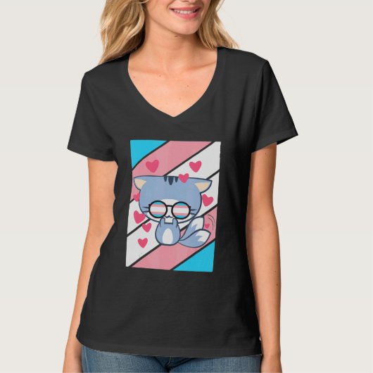 T-shirt Cat Pride heart Transgender Flag LGBT Proud Ally P (Devant)