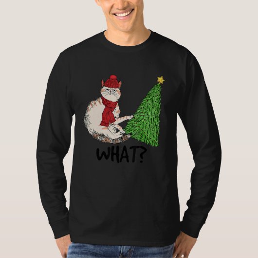T-shirt Cat Pushing Christmas Tree Over Cat What (Devant)