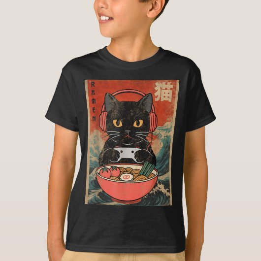 T-shirt Cat Ramen Japanese Funny Graphic Kawaii Anime  (Devant)