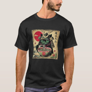 T-shirt Cat Ramen Japonais Amusant Samurai Kawaii Cat Anim