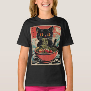 T-shirt Cat Ramen Japonais drôle Graphisme Kawaii Anime Ca