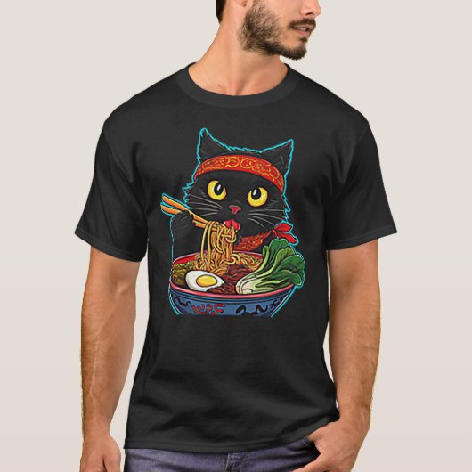T-shirt Cat Ramen Noodle Japanese Manga Cat (Devant)