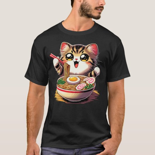 T-shirt Cat Ramen Noodles Anime Kawaii Japanese Cat (2) (Devant)