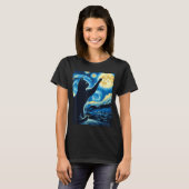 T-shirt Cat Reaching Moon Starry Night Funny Kitten Men Wo (Devant entier)