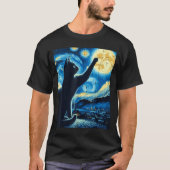 T-shirt Cat Reaching Moon Starry Night Funny Kitten Men Wo (Devant)