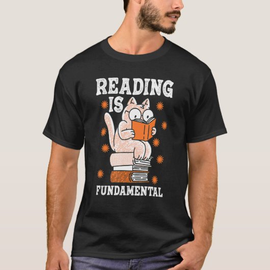 T-shirt Cat Reading Is Fundamental Geeky Bookworm Poetry L (Devant)