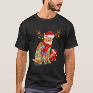 T-shirt Cat Reindeer Santa Hat Christmas Light Animal Xmas