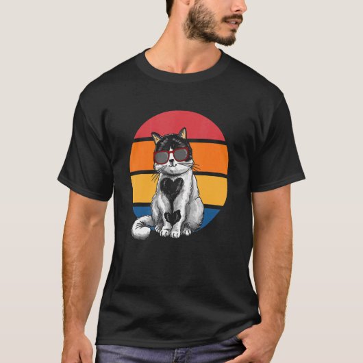 T-shirt Cat  Retro Sunset Cat Sunset I Cat (Devant)