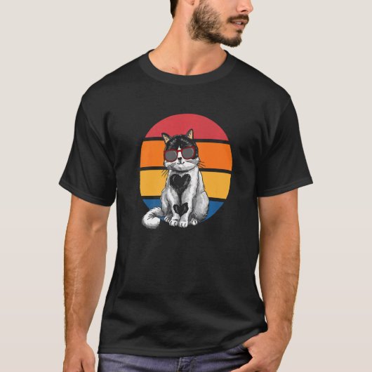 T-shirt Cat Retro Sunset Cat Sunset I Cat (Devant)